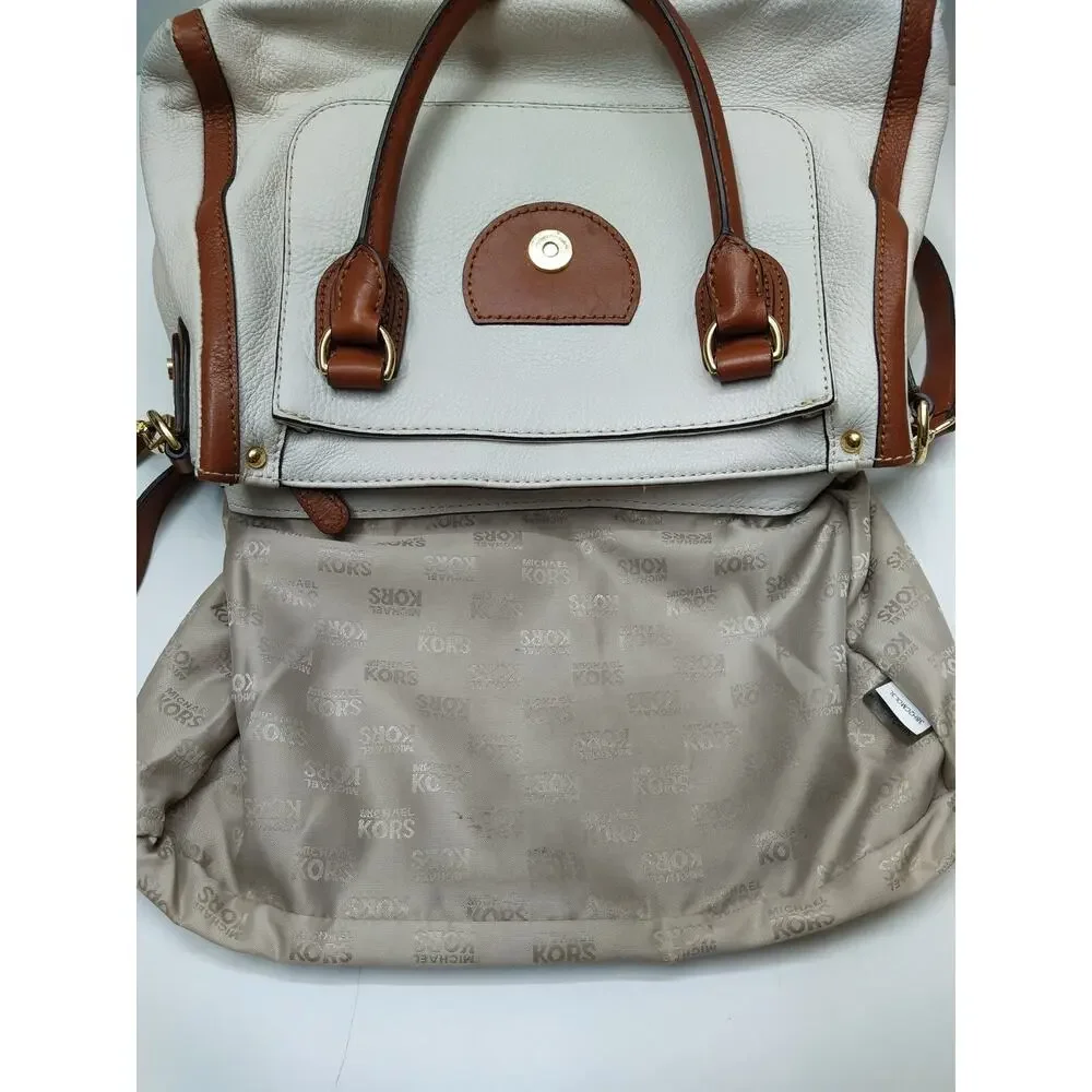 Michael Kors Margo White Pebbled Leather Logo Double Handles Satchel Bag